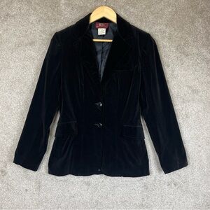 RT II Russ Togs Vintage Jacket Womens 9/10 Black Velvet Button Blazer- 3023*